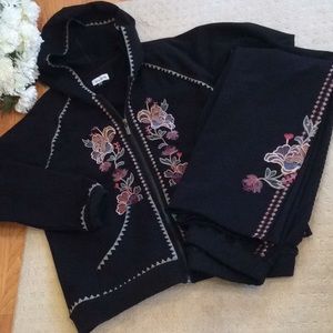 Time For Me Black Embroidered Sweat Suit